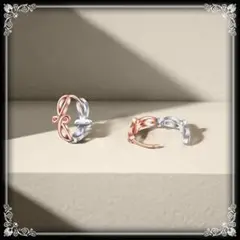 045P【38%OFF】フープピアス リボン ツートン 幸運の結び目 K18PG