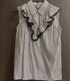 miumiu ギンガムチェック ノースリーブフリルブラウス