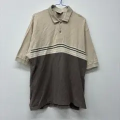Columbiaベージュブラウンストライプ半袖ポロシャツ S ラ35