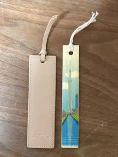 ヌメ革レザーブックマーク　スカイツリーデザイン竹しおり　2点セット