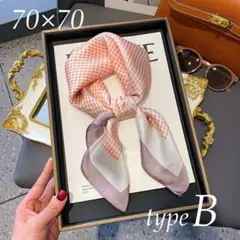 B スカーフ 大判 おしゃれ シルク調 ストール 巻き 飾り通勤 70㎝×70㎝