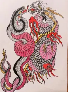 龍と蛇の色鉛筆画