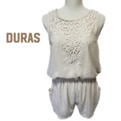 DURAS サロペット 背中開き 刺繍 アイボリー