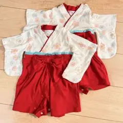 袴風ロンパース 60cm 赤【2枚セット】双子 おそろい