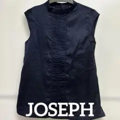 JOSEPH ネイビー コットン　ノースリーブシャツ プリーツデザイン　36