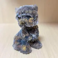 インテリア小物　ヨークシャー・テリアの置物　タイガーアイ　天然石　犬