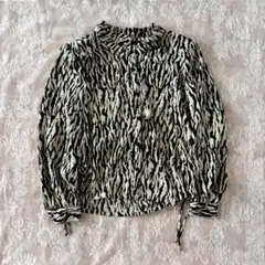 【CLAIRVOYANCE】ゼブラ柄 長袖ブラウス 肩パッド入り 柄シャツ 美品