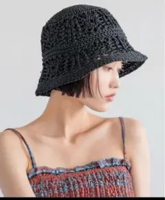 【LOWRYS FARM】新品　クロシェサーモハット　黒　フリーサイズ　編み
