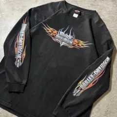 00s ハーレーダビッドソン Tシャツ ロンT フレイム ファイアー 黒 XL