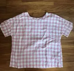 【無印良品】Tシャツ トップス　チュニック　チェック柄　無印　ピンク　150