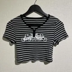 SHEIN クロップド半袖カットソー y2k grungepunk 黒 グレー