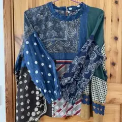 45rpmインデイゴ花柄 パッチワークバンダナワンピース・サイズ０ 45rpmインデイゴ花柄 パッチワークバンダナワンピース・サイズ0