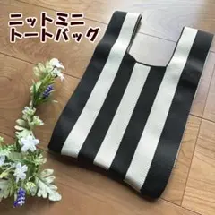 【新品】ミニ ニットバッグ トートバッグ ハンドバッグ ストライプ お洒落