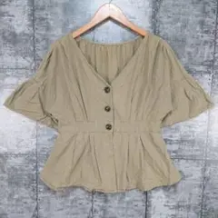 オリーブ・デ・オリーブ 【M】 リネンシャツ ブラウス ペプラム トップス