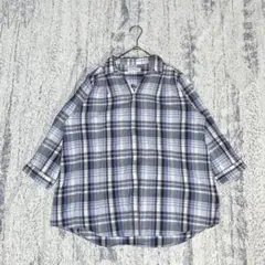S2754 クロッシー チェック柄シャツ 7分袖 綿100 ゆったり スキッパー