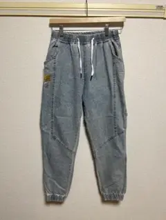 グレー デニムパンツ エラスティックウエストバンド