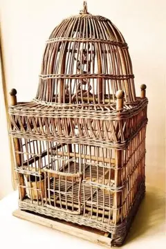 【実用的】Vintage rattan bird cage 鳥籠 鳥かご