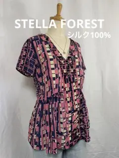 新品STELLA FOREST 幾何学模様 Vネック 半袖トップス シル100%