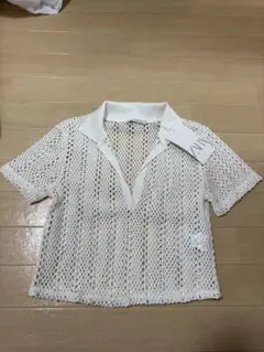 ZARA ホワイト メッシュ ポロシャツ 半袖 未使用