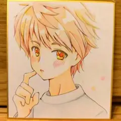 日本の男子2　てれ顔　DK　手描きイラスト　オリジナル　アナログ　原画　色紙