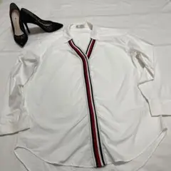 ZARA trf collection ホワイト トリコロール ロング シャツ