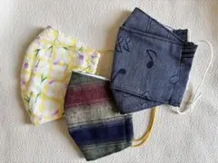 【ハンドメイド品】花柄　音符 渋柄 布製マスク 3枚セット