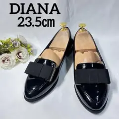 美品✨ダイアナ 23.5cm オペラシューズ 平リボン エナメル フラット 黒