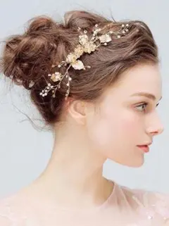☆ゴールド髪飾りウェディングヘッドドレスブライダル結婚式ヘアアクセサリー ボンネ