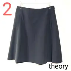 美品 theory セオリー ひざ丈フレアスカート ブラック 2 匿名配送