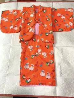 レトロ子供着物　女児着物　ウール一つ身　綿入ちゃんちゃんこ・襦袢付き　０歳〜3歳