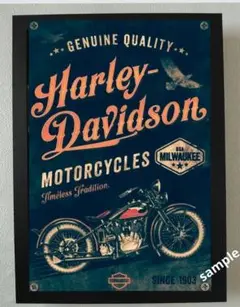 A4ポスターフレーム付き壁掛けレトロ広告ポスター　HarleyDavidson①