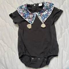 Cottoli 花柄襟ロンパース 70cm花柄襟 黒ロンパース 70センチ