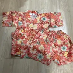 【美品】シシュノン　ピンク花柄甚平95サイズ