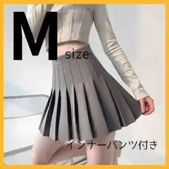 プリーツスカート　M　グレー　灰色　ゴルフウェア　インナー付　韓国　テニス
