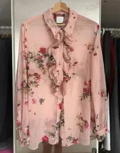 MaxMara studio フラワープリント フリルシャツ 44/XL