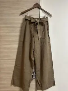 リネンバキーパンツ　ブラウン　ウエストリボン付き