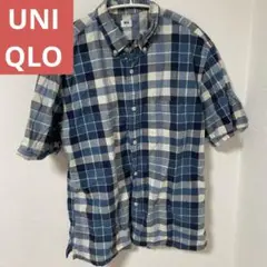 ユニクロ　チェックシャツ　半袖　ブルー　Mサイズ