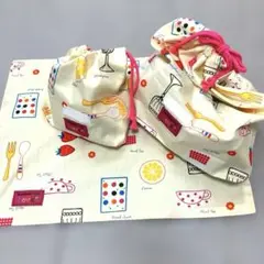 新品・給食セット3点‼️キッチン用品がプリントしてある可愛いセット‼️ハンドメイド