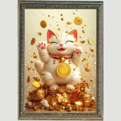 Ｐ1111 招き猫　金運・健康・幸福　【開運•風水•絵画風•ヒーリングアート】