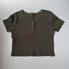 GU ヘンリーネック 半袖Tシャツ オリーブ