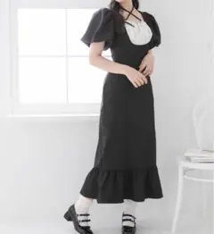 ヨークフリルバルーンスリーブマーメイドワンピース　DearMyLoveRose