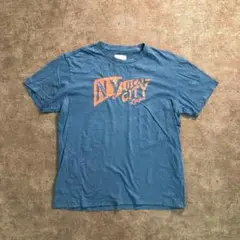 【ヴィンテージ】プリントTシャツ　青×オレンジ　古着used SM34