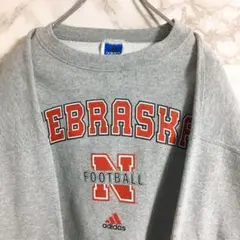 【ＵＳＡ製×９０年代】アディダス　ネブラスカ大学　ビッグプリント　グレー　Ｌ