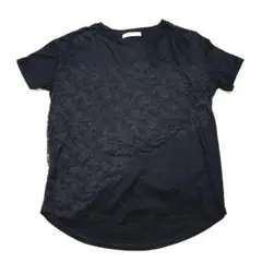 極美品✨ベイジ　カットソー　Tシャツ レース　黒　半袖　洗える　XL サイズ4