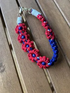 ハンドメイド ストラップ 花モチーフ ミャクミャク 万博 ラピスラズリ入り