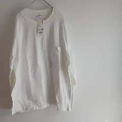 ユニクロ ウォッシュコットン クルーネックTシャツ ホワイト L ポケット付き