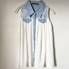 CECIL McBEE セシルマクビー　ノースリーブ　シャツ　レース　フレア　M