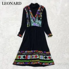 極美品✨レオナール ロング丈ワンピース 長袖 ハイネック 花柄
