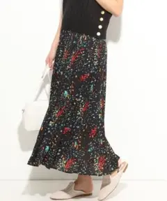 新品☆vis☆ジョーゼットプリーツロングスカート☆ブラック