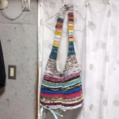 カラフルストライプ 手編みトートバッグマライカ肩ショルダー